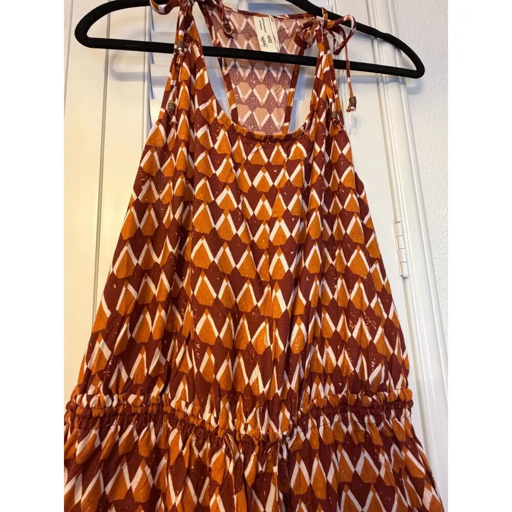 Anthropologie Jumpsuit by Graham Keegan Boho Geometric Chevron Tie Shoulder M
